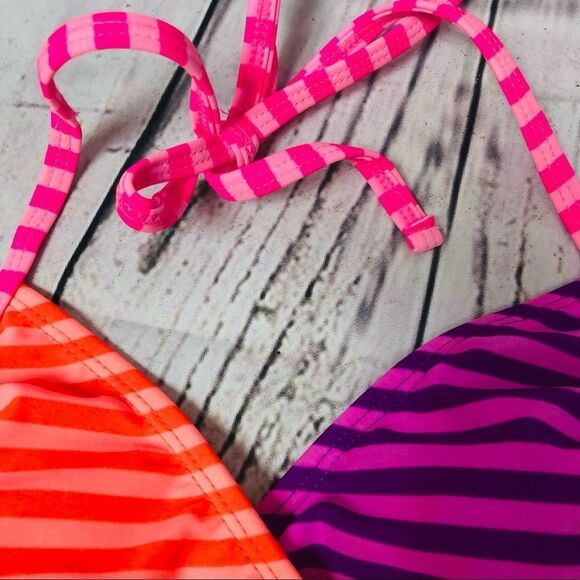 OP Ocean Pacific Multicolour Neon Stripe Bikini Swim Top Jr S (3-5) Women’s XXS - Picture 4 of 7